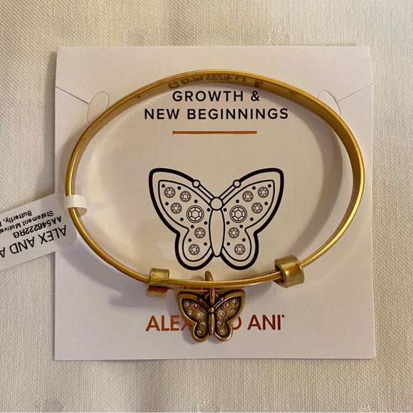 NWT Alex and Ani Crystal Butterfly Charm Bangle in Rafaelian Gold. - Picture 7 of 14
